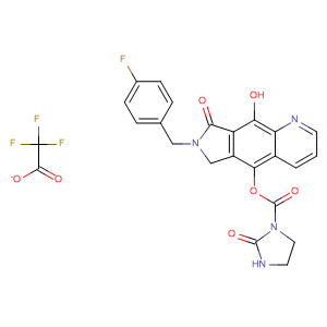 684285-34-5  1-Imidazolidinecarboxylic acid, 2-oxo-,7-[(4-fluorophenyl)methyl]-7,8-dihydro-9-hydroxy-8-oxo-6H-pyrrolo[3,4-g]quinolin-5-yl ester, mono(trifluoroacetate) (salt)