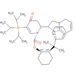685568-32-5  1(2H)-Pyridinecarboxylic acid,3,4-dihydro-2-(1H-indol-2-yl)-4-oxo-5-[tris(1-methylethyl)silyl]-,(1R,2S)-2-(1-methyl-1-phenylethyl)cyclohexyl ester, (2R)-rel-