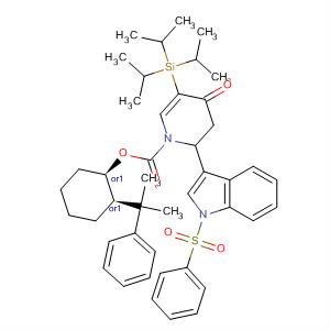 685568-34-7  1(2H)-Pyridinecarboxylic acid,3,4-dihydro-4-oxo-2-[1-(phenylsulfonyl)-1H-indol-3-yl]-5-[tris(1-methylethyl)silyl]-, (1R,2S)-2-(1-methyl-1-phenylethyl)cyclohexyl ester, (2R)-rel-