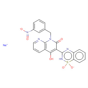 686263-31-0  1,8-Naphthyridin-2(1H)-one,3-(1,1-dioxido-2H-1,2,4-benzothiadiazin-3-yl)-4-hydroxy-1-[(3-nitrophenyl)methyl]-, monosodium salt