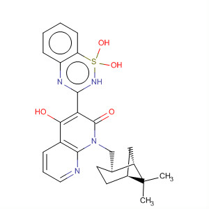 686264-04-0  1,8-Naphthyridin-2(1H)-one,1-[[(1S,2R,5S)-6,6-dimethylbicyclo[3.1.1]hept-2-yl]methyl]-3-(1,1-dioxido-2H-1,2,4-benzothiadiazin-3-yl)-4-hydroxy-