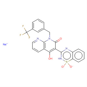 686264-20-0  1,8-Naphthyridin-2(1H)-one,3-(1,1-dioxido-2H-1,2,4-benzothiadiazin-3-yl)-4-hydroxy-1-[[3-(trifluoromethyl)phenyl]methyl]-, monosodium salt