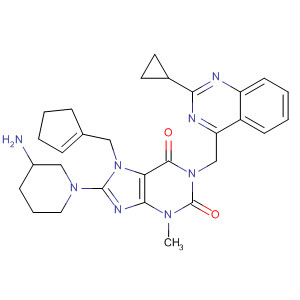 668270-66-4  1H-Purine-2,6-dione,8-(3-amino-1-piperidinyl)-7-(1-cyclopenten-1-ylmethyl)-1-[(2-cyclopropyl-4-quinazolinyl)methyl]-3,7-dihydro-3-methyl-