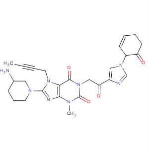 668270-70-0  1H-Purine-2,6-dione,8-(3-amino-1-piperidinyl)-7-(2-butynyl)-1-[2-(2,3-dihydro-2-oxo-1H-benzimidazol-4-yl)-2-oxoethyl]-3,7-dihydro-3-methyl-