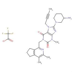 668271-00-9  1H-Purine-2,6-dione,8-(3-amino-1-piperidinyl)-7-(2-butynyl)-1-[(6,7-dihydro-3,4-dimethyl-5H-cyclopenta[c]pyridin-1-yl)methyl]-3,7-dihydro-3-methyl-, trifluoroacetate