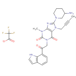 668271-15-6  1H-Purine-2,6-dione,8-(3-amino-1-piperidinyl)-7-(2-butynyl)-3,7-dihydro-1-[2-(1H-indol-7-yl)-2-oxoethyl]-3-methyl-, trifluoroacetate
