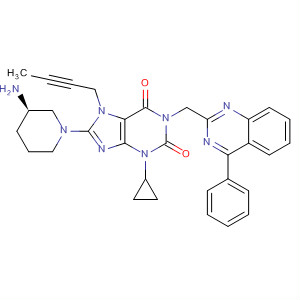 668271-63-4  1H-Purine-2,6-dione,8-[(3R)-3-amino-1-piperidinyl]-7-(2-butynyl)-3-cyclopropyl-3,7-dihydro-1-[(4-phenyl-2-quinazolinyl)methyl]-