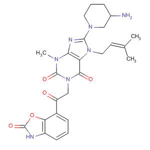 668276-93-5  1H-Purine-2,6-dione,8-(3-amino-1-piperidinyl)-1-[2-(2,3-dihydro-2-oxo-7-benzoxazolyl)-2-oxoethyl]-3,7-dihydro-3-methyl-7-(3-methyl-2-butenyl)-
