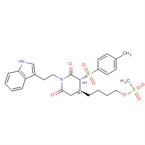 671798-42-8  2,6-Piperidinedione,1-[2-(1H-indol-3-yl)ethyl]-3-[(4-methylphenyl)sulfonyl]-4-[4-[(methylsulfonyl)oxy]butyl]-, (3R,4S)-rel-