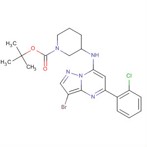 672316-53-9  1-Piperidinecarboxylic acid,3-[[3-bromo-5-(2-chlorophenyl)pyrazolo[1,5-a]pyrimidin-7-yl]amino]-,1,1-dimethylethyl ester