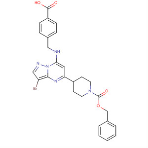 672317-30-5  1-Piperidinecarboxylic acid,4-[3-bromo-7-[[(4-carboxyphenyl)methyl]amino]pyrazolo[1,5-a]pyrimidin-5-yl]-, 1-(phenylmethyl) ester