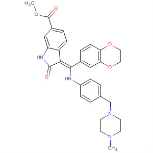 674770-50-4  1H-Indole-6-carboxylic acid,3-[(2,3-dihydro-1,4-benzodioxin-6-yl)[[4-[(4-methyl-1-piperazinyl)carbonyl]phenyl]amino]methylene]-2,3-dihydro-2-oxo-, methyl ester, (3Z)-