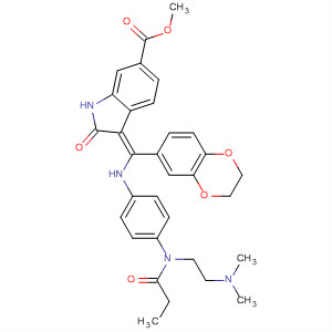 674771-12-1  1H-Indole-6-carboxylic acid,3-[(2,3-dihydro-1,4-benzodioxin-6-yl)[[4-[[2-(dimethylamino)ethyl](1-oxopropyl)amino]phenyl]amino]methylene]-2,3-dihydro-2-oxo-, methyl ester,(3Z)-