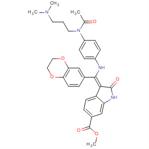 674771-14-3  1H-Indole-6-carboxylic acid,3-[[[4-[acetyl[3-(dimethylamino)propyl]amino]phenyl]amino](2,3-dihydro-1,4-benzodioxin-6-yl)methylene]-2,3-dihydro-2-oxo-, methyl ester, (3Z)-