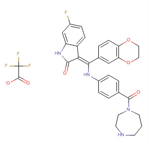 674771-85-8  1H-1,4-Diazepine,1-[4-[[(Z)-(2,3-dihydro-1,4-benzodioxin-6-yl)(6-fluoro-1,2-dihydro-2-oxo-3H-indol-3-ylidene)methyl]amino]benzoyl]hexahydro-, trifluoroacetate