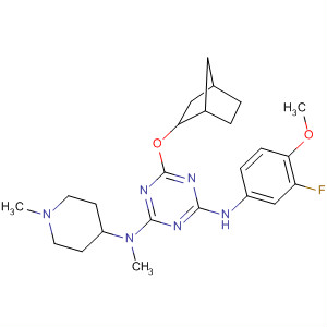 676355-30-9  1,3,5-Triazine-2,4-diamine,6-(bicyclo[2.2.1]hept-2-yloxy)-N'-(3-fluoro-4-methoxyphenyl)-N-methyl-N-(1-methyl-4-piperidinyl)-