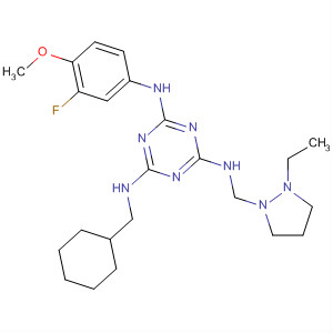 676357-99-6  1,3,5-Triazine-2,4,6-triamine,N-(cyclohexylmethyl)-N'-[(2-ethyl-1-pyrazolidinyl)methyl]-N''-(3-fluoro-4-methoxyphenyl)-