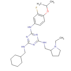 676358-37-5  1,3,5-Triazine-2,4,6-triamine,N-(cyclohexylmethyl)-N'-[(1-ethyl-2-pyrrolidinyl)methyl]-N''-[3-fluoro-4-(1-methylethoxy)phenyl]-