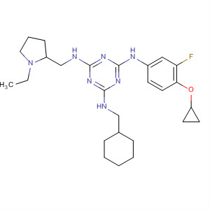 676358-38-6  1,3,5-Triazine-2,4,6-triamine,N-(cyclohexylmethyl)-N'-[4-(cyclopropyloxy)-3-fluorophenyl]-N''-[(1-ethyl-2-pyrrolidinyl)methyl]-