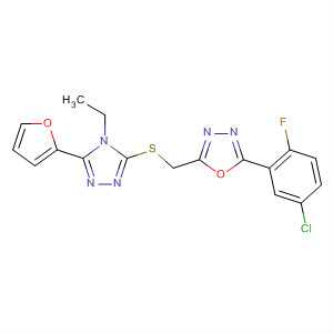 660418-04-2  1,3,4-Oxadiazole,2-(5-chloro-2-fluorophenyl)-5-[[[4-ethyl-5-(2-furanyl)-4H-1,2,4-triazol-3-yl]thio]methyl]-