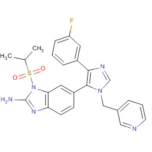660434-85-5  1H-Benzimidazol-2-amine,6-[4-(3-fluorophenyl)-1-(3-pyridinylmethyl)-1H-imidazol-5-yl]-1-[(1-methylethyl)sulfonyl]-