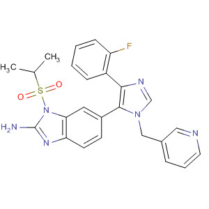 660434-86-6  1H-Benzimidazol-2-amine,6-[4-(2-fluorophenyl)-1-(3-pyridinylmethyl)-1H-imidazol-5-yl]-1-[(1-methylethyl)sulfonyl]-