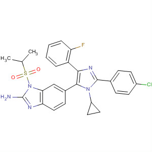 660435-46-1  1H-Benzimidazol-2-amine,6-[2-(4-chlorophenyl)-1-cyclopropyl-4-(2-fluorophenyl)-1H-imidazol-5-yl]-1-[(1-methylethyl)sulfonyl]-