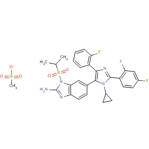 660435-49-4  1H-Benzimidazol-2-amine,6-[1-cyclopropyl-2-(2,4-difluorophenyl)-4-(2-fluorophenyl)-1H-imidazol-5-yl]-1-[(1-methylethyl)sulfonyl]-, monomethanesulfonate