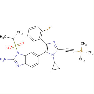 660435-50-7  1H-Benzimidazol-2-amine,6-[1-cyclopropyl-4-(2-fluorophenyl)-2-[(trimethylsilyl)ethynyl]-1H-imidazol-5-yl]-1-[(1-methylethyl)sulfonyl]-
