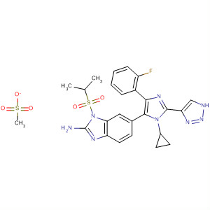 660435-58-5  1H-Benzimidazol-2-amine,6-[1-cyclopropyl-4-(2-fluorophenyl)-2-(1H-1,2,3-triazol-4-yl)-1H-imidazol-5-yl]-1-[(1-methylethyl)sulfonyl]-, monomethanesulfonate