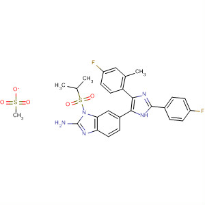 660435-68-7  1H-Benzimidazol-2-amine,6-[4-(4-fluoro-2-methylphenyl)-2-(4-fluorophenyl)-1H-imidazol-5-yl]-1-[(1-methylethyl)sulfonyl]-, monomethanesulfonate