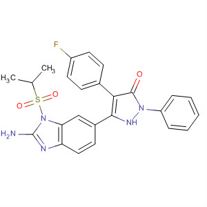 660435-89-2  1H-Benzimidazol-2-amine,6-[4-(4-fluorophenyl)-2,5-dihydro-5-oxo-1-phenyl-1H-pyrazol-3-yl]-1-[(1-methylethyl)sulfonyl]-
