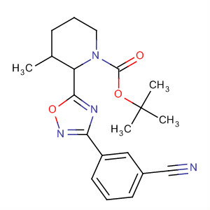 661459-17-2  1-Piperidinecarboxylic acid,2-[3-(3-cyanophenyl)-1,2,4-oxadiazol-5-yl]-3-methyl-, 1,1-dimethylethylester