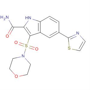 661468-48-0  1H-Indole-2-carboxamide, 3-(4-morpholinylsulfonyl)-5-(2-thiazolyl)-