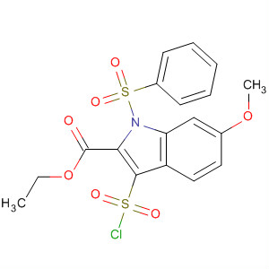 661470-09-3  1H-Indole-2-carboxylic acid,3-(chlorosulfonyl)-6-methoxy-1-(phenylsulfonyl)-, ethyl ester