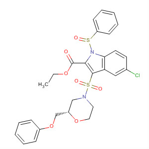 661470-45-7  1H-Indole-2-carboxylic acid,5-chloro-3-[[(2S)-2-(phenoxymethyl)-4-morpholinyl]sulfonyl]-1-(phenylsulfonyl)-, ethyl ester