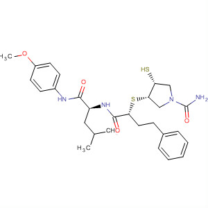 661474-26-6  1-Pyrrolidinecarboxamide,3-mercapto-4-[[(1R)-1-[[[(1S)-1-[[(4-methoxyphenyl)amino]carbonyl]-3-methylbutyl]amino]carbonyl]-3-phenylpropyl]thio]-, (3R,4S)-