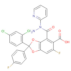 656805-26-4  1,3-Benzodioxole-5-carboxylic acid,2-(2,4-dichlorophenyl)-6-fluoro-2-(4-fluorophenyl)-,2-(2-pyridinyl)hydrazide
