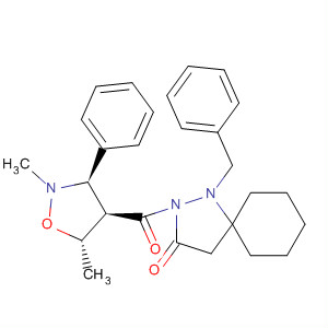 657395-69-2  1,2-Diazaspiro[4.5]decan-3-one,2-[[(3R,4R,5S)-2,5-dimethyl-3-phenyl-4-isoxazolidinyl]carbonyl]-1-(phenylmethyl)-