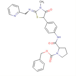 657413-59-7  1-Pyrrolidinecarboxylic acid,2-[[[4-[3-methyl-4-oxo-2-[(2-pyridinylmethyl)imino]-5-thiazolidinyl]phenyl]amino]carbonyl]-, phenylmethyl ester, (2S)-