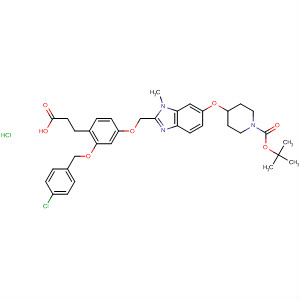 657429-84-0  1-Piperidinecarboxylic acid,4-[[2-[[4-(2-carboxyethyl)-3-[(4-chlorophenyl)methoxy]phenoxy]methyl]-1-methyl-1H-benzimidazol-6-yl]oxy]-, 1-(1,1-dimethylethyl) ester,monohydrochloride