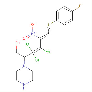 658065-22-6  1-Piperazineethanol,4-[3,4,4-trichloro-1-[(4-fluorophenyl)thio]-2-nitro-1,3-butadienyl]-