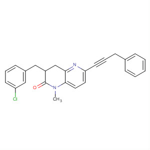 658680-20-7  1,5-Naphthyridin-2(1H)-one,3-[(3-chlorophenyl)methyl]-3,4-dihydro-1-methyl-6-(3-phenyl-1-propynyl)-