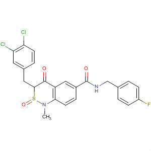658709-56-9  1H-2,1-Benzothiazine-6-carboxamide,3-[(3,4-dichlorophenyl)methyl]-N-[(4-fluorophenyl)methyl]-3,4-dihydro-1-methyl-4-oxo-, 2-oxide