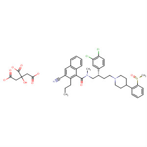 660404-64-8  1-Naphthalenecarboxamide,3-cyano-N-[(2S)-2-(3,4-dichlorophenyl)-4-[4-[2-[(S)-methylsulfinyl]phenyl]-1-piperidinyl]butyl]-N-methyl-2-propyl-,2-hydroxy-1,2,3-propanetricarboxylate (1:1)