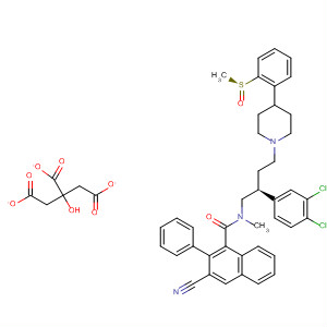 660404-66-0  1-Naphthalenecarboxamide,3-cyano-N-[(2S)-2-(3,4-dichlorophenyl)-4-[4-[2-[(S)-methylsulfinyl]phenyl]-1-piperidinyl]butyl]-N-methyl-2-phenyl-,2-hydroxy-1,2,3-propanetricarboxylate (1:1)