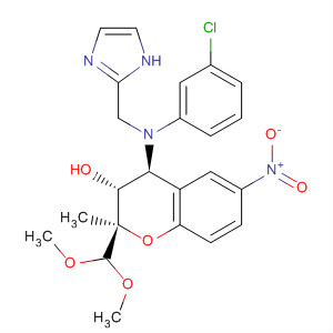 660404-87-5  2H-1-Benzopyran-3-ol,4-[(3-chlorophenyl)(1H-imidazol-2-ylmethyl)amino]-2-(dimethoxymethyl)-3,4-dihydro-2-methyl-6-nitro-, (2R,3R,4S)-