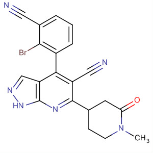 660406-77-9  1H-Pyrazolo[3,4-b]pyridine-5-carbonitrile,4-(2-bromo-3-cyanophenyl)-2,4-dihydro-6-(1-methyl-2-oxo-4-piperidinyl)-