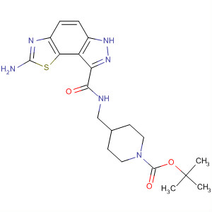 660411-68-7  1-Piperidinecarboxylic acid,4-[[[(2-amino-6H-pyrazolo[3,4-g]benzothiazol-8-yl)carbonyl]amino]methyl]-, 1,1-dimethylethyl ester