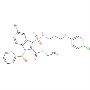 660413-48-9  1H-Indole-2-carboxylic acid,5-bromo-3-[[[3-[(4-chlorophenyl)thio]propyl]amino]sulfonyl]-1-(phenylsulfonyl)-, ethyl ester